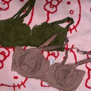 Auden Lace Underwire Bra Set - Green and pink